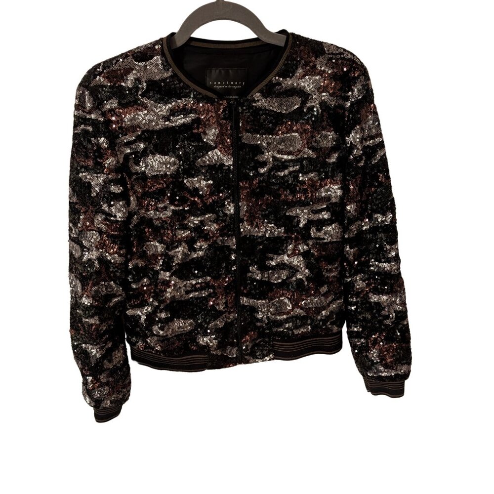 Sanctuary Sequin Camo Light Bomber Jacket - XS